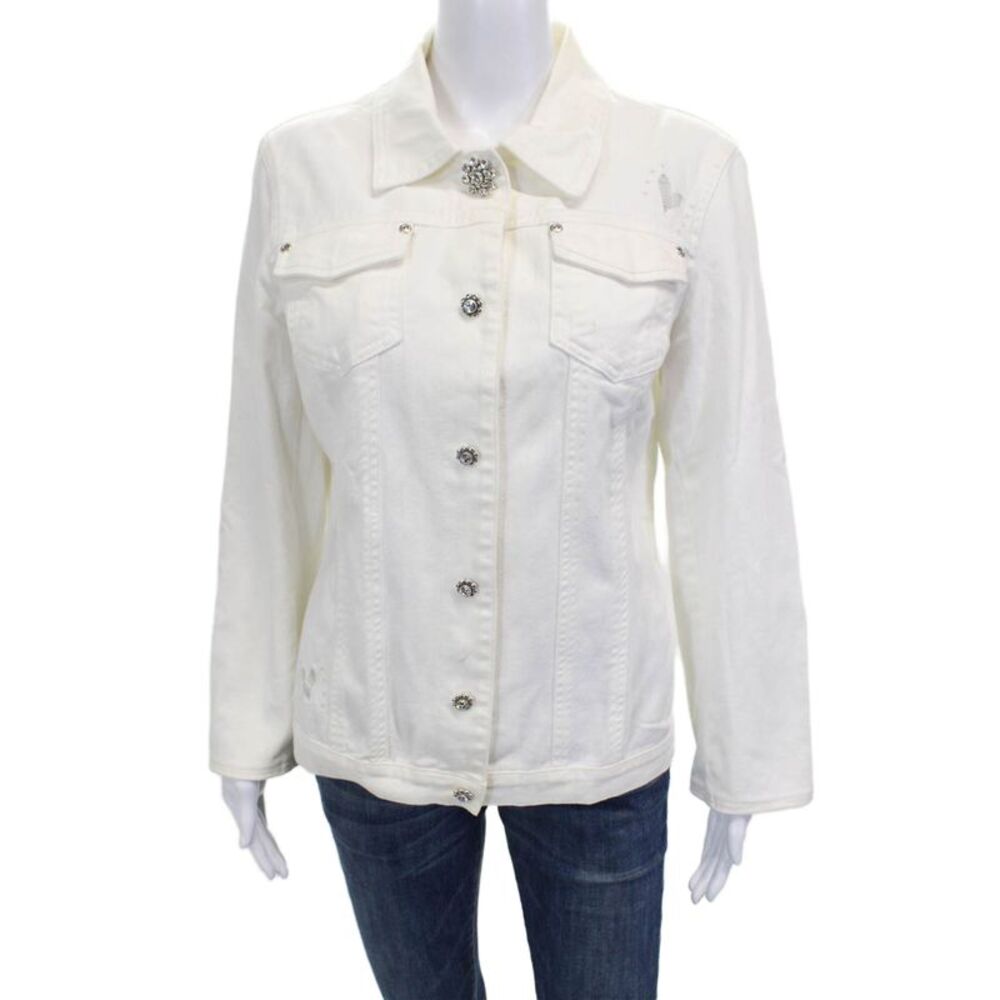 Brighton Womens Basic Denim Jacket White Button Size M